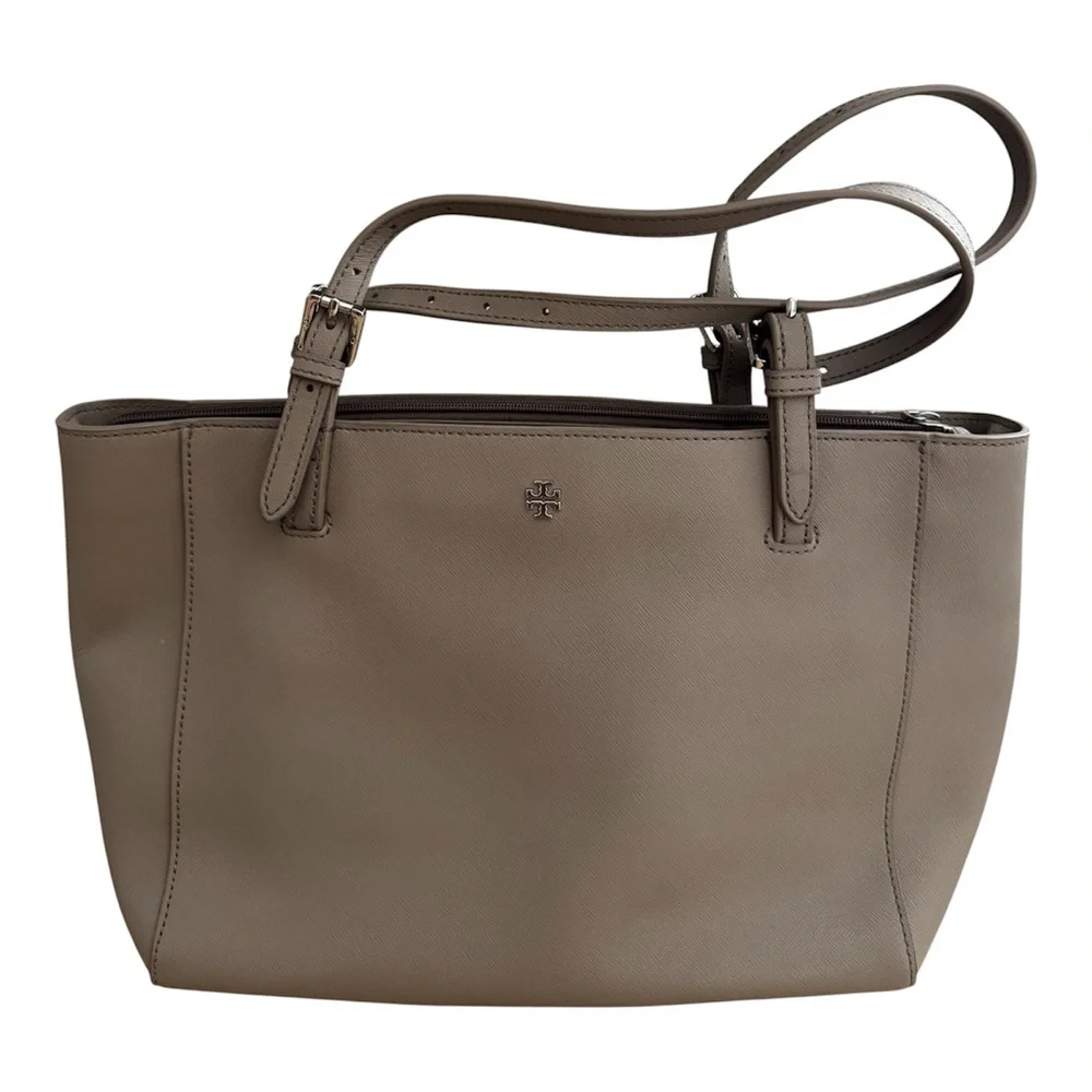 Women's Leather Tote in Taupe with Double Strap